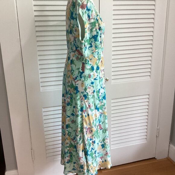 Sundance Floral Midi Dress100% Silk Size P14 In Pastel Green & Multicolor Print - Picture 2 of 16